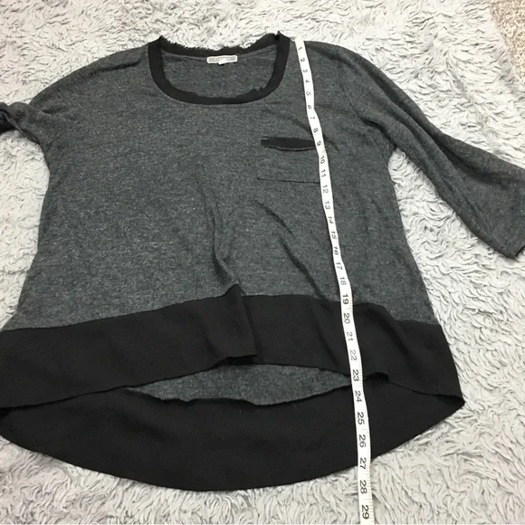 Anthropologie Pleione  Contrast Trim Chiffon Top High Low Chest Pocket Gray XL - Picture 12 of 16